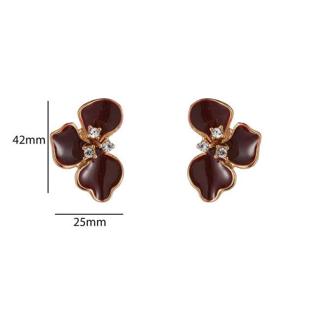 Small Half Lily Stud - 14K + Burgundy E65098-3