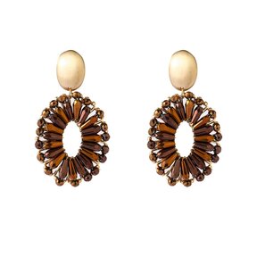 Bold Oval Dangle - 14K + Brown E65061-2