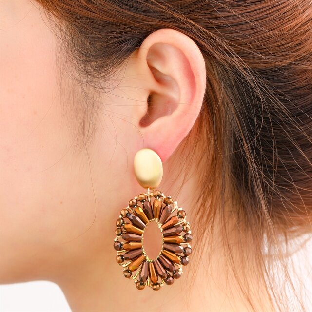 Bold Oval Dangle - 14K + Brown E65061-2