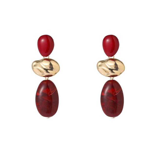 Big Stone Dangle - 14K + Burgundy E65115-2