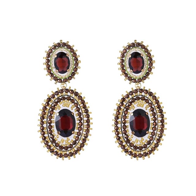 Double Oval Dangle - 14K + Brown E65070-2