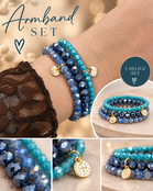 Biba Crystal Armbandenset Blauw Petrol – 3-Delig Elastisch