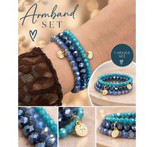 Biba Crystal Armbandenset Blauw Petrol – 3-Delig Elastisch