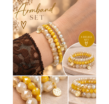 Biba Crystal Armbandenset Oker Beige – 3-Delig Elastisch