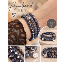 Biba Crystal Armbandenset Donkerpaars – 3-Delig Elastisch