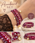Biba Crystal Armbandenset Burgundy Rood – 3-Delig Elastisch