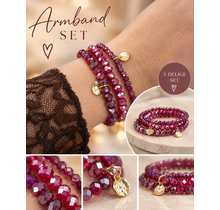 Biba Crystal Armbandenset Burgundy Rood – 3-Delig Elastisch