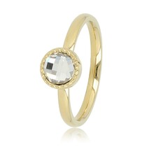 Ring met Ronde Glassteen & Getwist Randje • Kristal • Goud