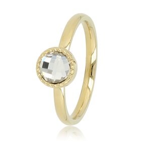 Ring met Ronde Glassteen & Getwist Randje • Kristal • Goud