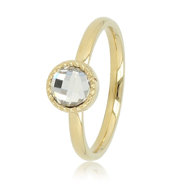 Ring met Ronde Glassteen & Getwist Randje • Kristal • Goud