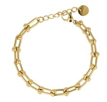 Gouden dames schakelarmband met bolletjes