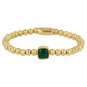 Gouden Elastische Armband met Green Agate Edelsteen