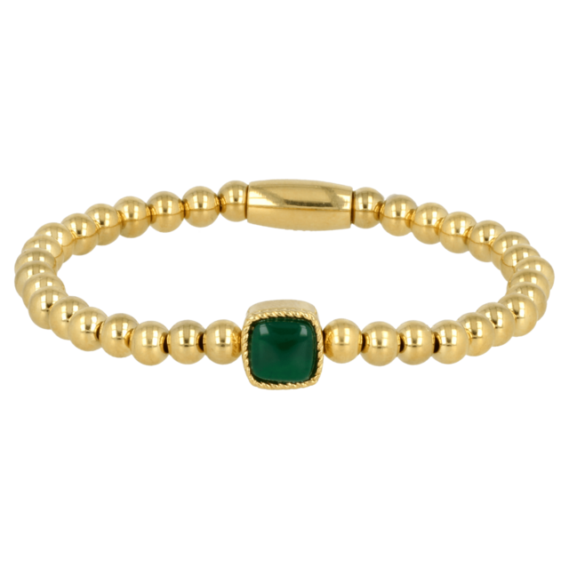 Gouden Elastische Armband met Green Agate Edelsteen