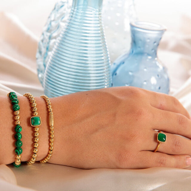 Gouden Malachite Armband Elastisch Dames