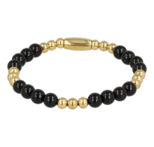 Gouden Damesarmband Onyx Edelsteen Elastisch
