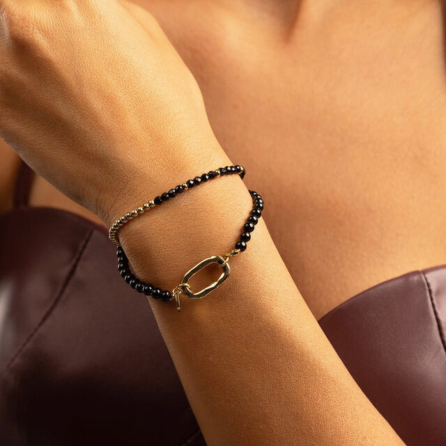 Armband met Gouden Schakel en Hartje • Onyx