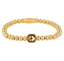 Elastische Kralenarmband met Vierkante Kristalglas - Smoky Topaz & Goudkleurig