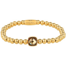 Elastische Kralenarmband met Vierkante Kristalglas - Smoky Topaz & Goudkleurig