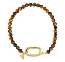 Armband met Gouden Schakel en Hartje • Tiger Eye