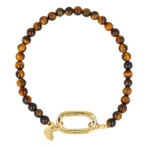 Armband met Gouden Schakel en Hartje • Tiger Eye