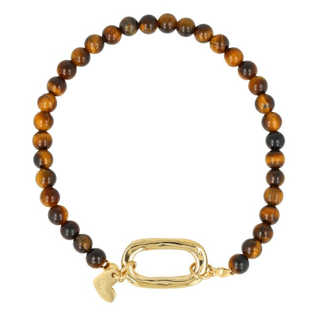 Armband met Gouden Schakel en Hartje • Tiger Eye