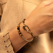Armband met Gouden Schakel en Hartje • Tiger Eye