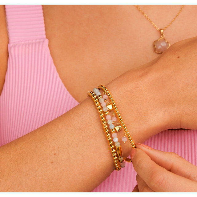Armband met Harten Bedels • Rose Quartz