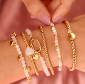 Armband met Harten Bedels • Rose Quartz