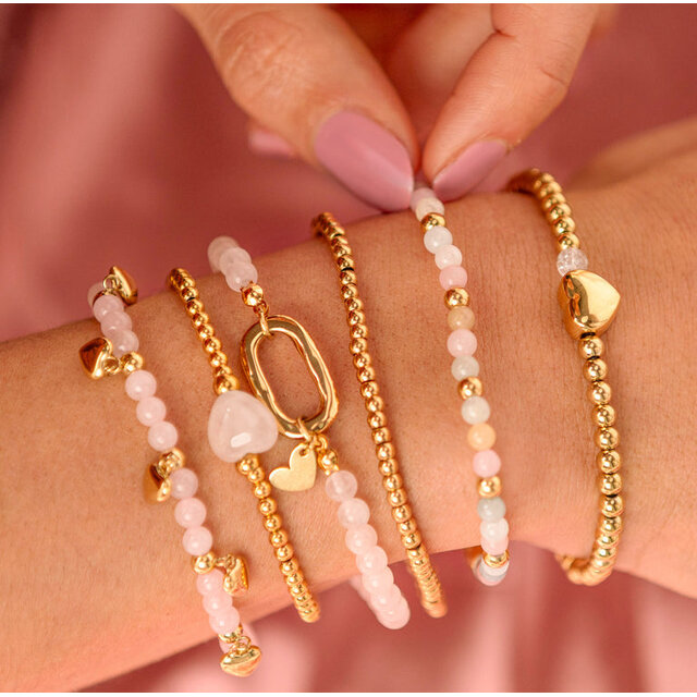 Armband met Harten Bedels • Rose Quartz