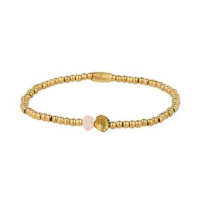 Rose Quartz Armband met Gouden Kralen en Schelp