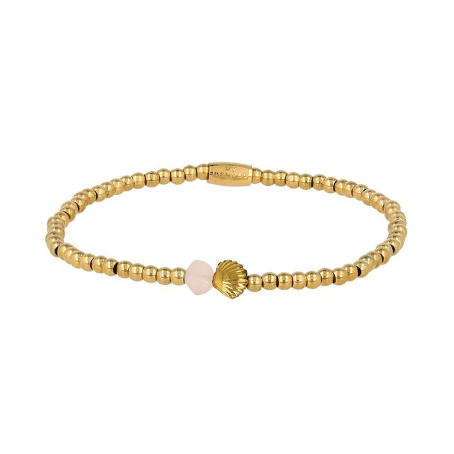 Rose Quartz Armband met Gouden Kralen en Schelp