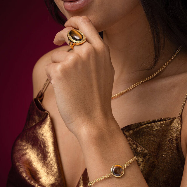 Dubbele Armband met Ronde Edelsteen • Tiger Eye