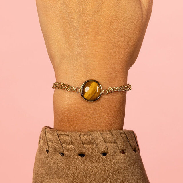 Dubbele Armband met Ronde Edelsteen • Tiger Eye
