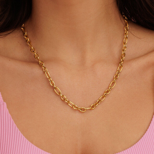 Gouden Damesketting met Ronde en Ovale Schakels - Stainless Steel