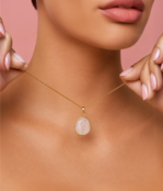 Gouden Ketting met Rose Quartz Hanger - Unieke Edelsteen