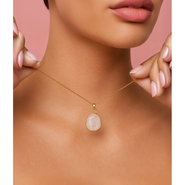Gouden Ketting met Rose Quartz Hanger - Unieke Edelsteen
