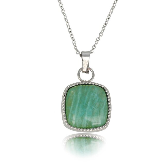 Zilveren Ketting met Vierkante Amazonite Hanger