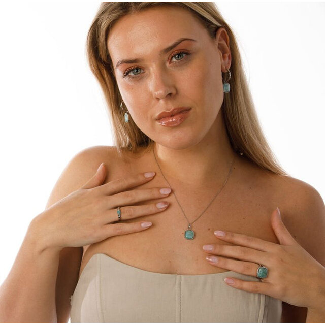 Zilveren Ketting met Vierkante Amazonite Hanger