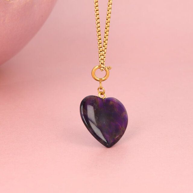 Ketting met Hart Hanger • Amethist • 80 cm