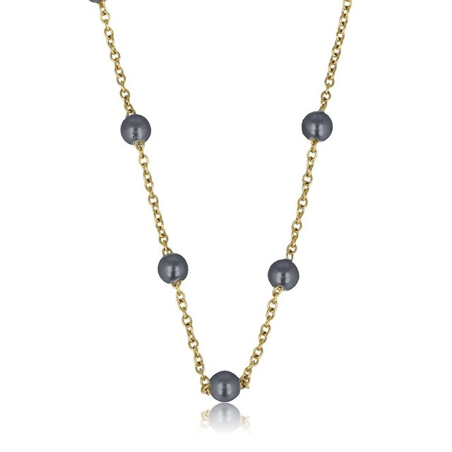 Gouden Schakelketting met Zwarte Parels - Fijn Design