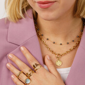 Gouden Schakelketting met Zwarte Parels - Fijn Design