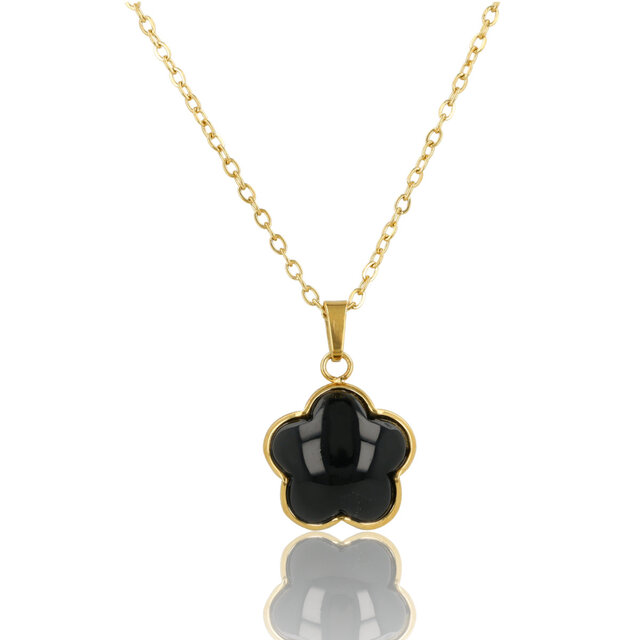Ketting met Bloem Hanger • Onyx