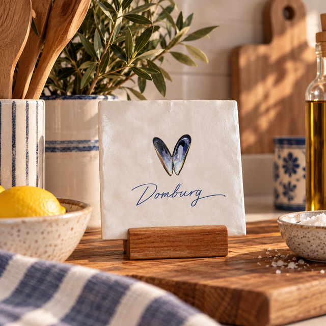 Goodies Label Tegeltje Domburg Mossel – 10 x 10 cm