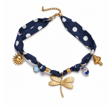 Goodies Label Scarf Ketting Blauw met Libelle – 41 + 5 cm