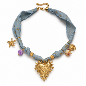 Goodies Label Scarf Ketting Lichtblauw met Hart – 41 + 5 cm