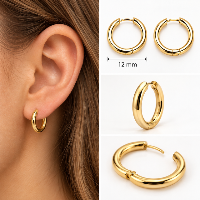 Goodies Label Basic Hoops 12 mm Goudkleurig Stainless Steel