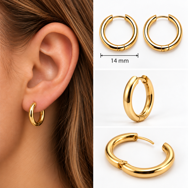 Goodies Label Basic Hoops 14 mm Goudkleurig Stainless Steel