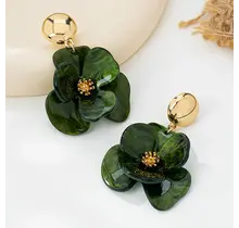 Goodies Label Flower Statement Oorbellen Groen Goudkleurig – 60 mm