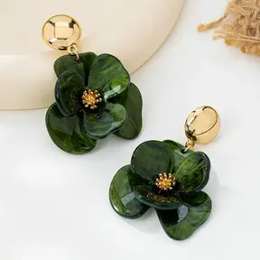 Goodies Label Flower Statement Oorbellen Groen Goudkleurig – 60 mm