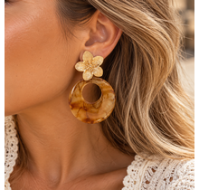 Goodies Label Flower Statement Oorbellen Amber Goudkleurig